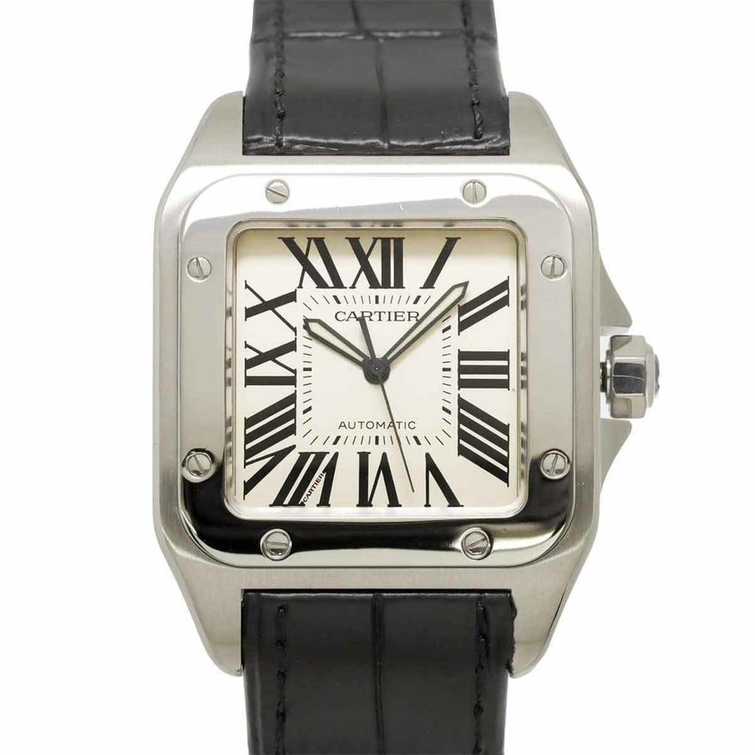 Cartier Santos 100 LM W20076X8 Men's Silver Automatic Watch: --- Catalog ---Category: SizeWrist Size: 20cm / 7.87''Case Diameter: 38mm / 1.5''Category: DesignType: WristwatchGender: MenColor (Dial): SilverMaterial (Band): Leather, Stainless steelMaterial (Case)
