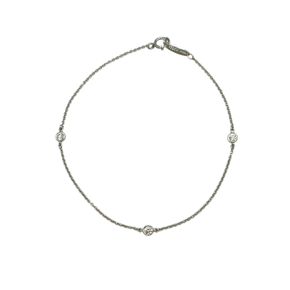 Tiffany & Co. By the Yard Bracelet, Pt950 Platinum with 3 Diamonds, Women's: --- Catalog ---Category: SizeLength: 18cm / 7.08''Category: DesignType: Charm braceletColor: SilverGender: WomenMaterial: Platinum 950Category: GeneralBrand: Tiffany--- Item List ---Section: Condition