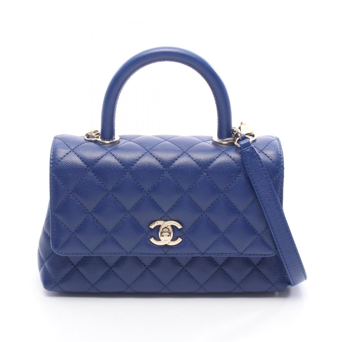 CHANEL Coco Handle Flap Matelasse Handbag in Grained Calfskin Leather, Women's, Blue, A92990: --- Catalog ---Category: SizeSize (HxWxD): 15cm x 23cm x 9cm / 5.9'' x 9.05'' x 3.54''Category: DesignType: HandbagColor: BlueGender: WomenMaterial: Leather Leather/Fur Type: Grained CalfskinCategory: