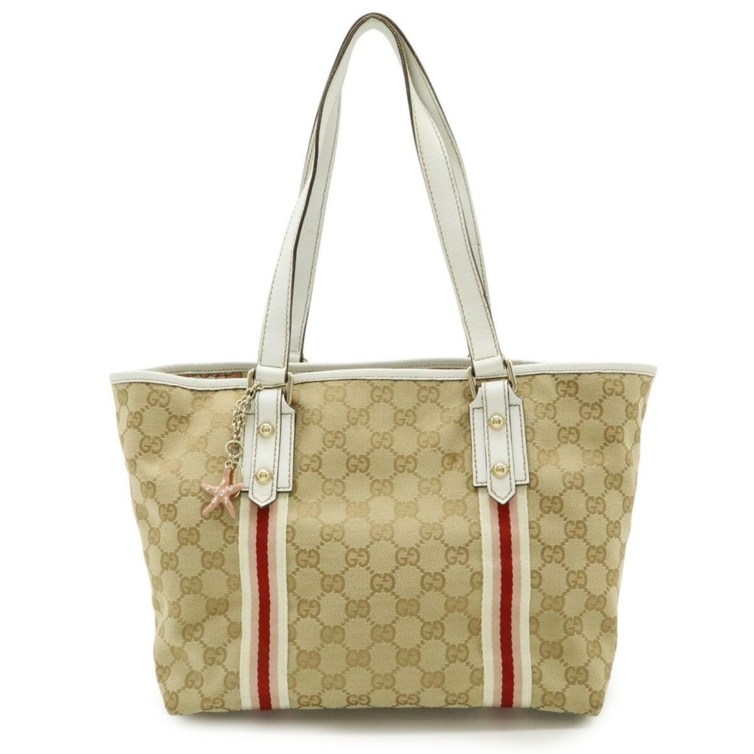 GUCCI GG Canvas Sherry Line Tote Bag Shoulder Leather Beige White 137396: --- Catalog ---Category: SizeSize (HxWxD): 21cm x 38cm x 13cm / 8.26'' x 14.96'' x 5.11''Category: DesignType: Shoulder bag, Tote bagColor: Beige, Khaki, WhiteGender: WomenMaterial: Canvas , Leather C