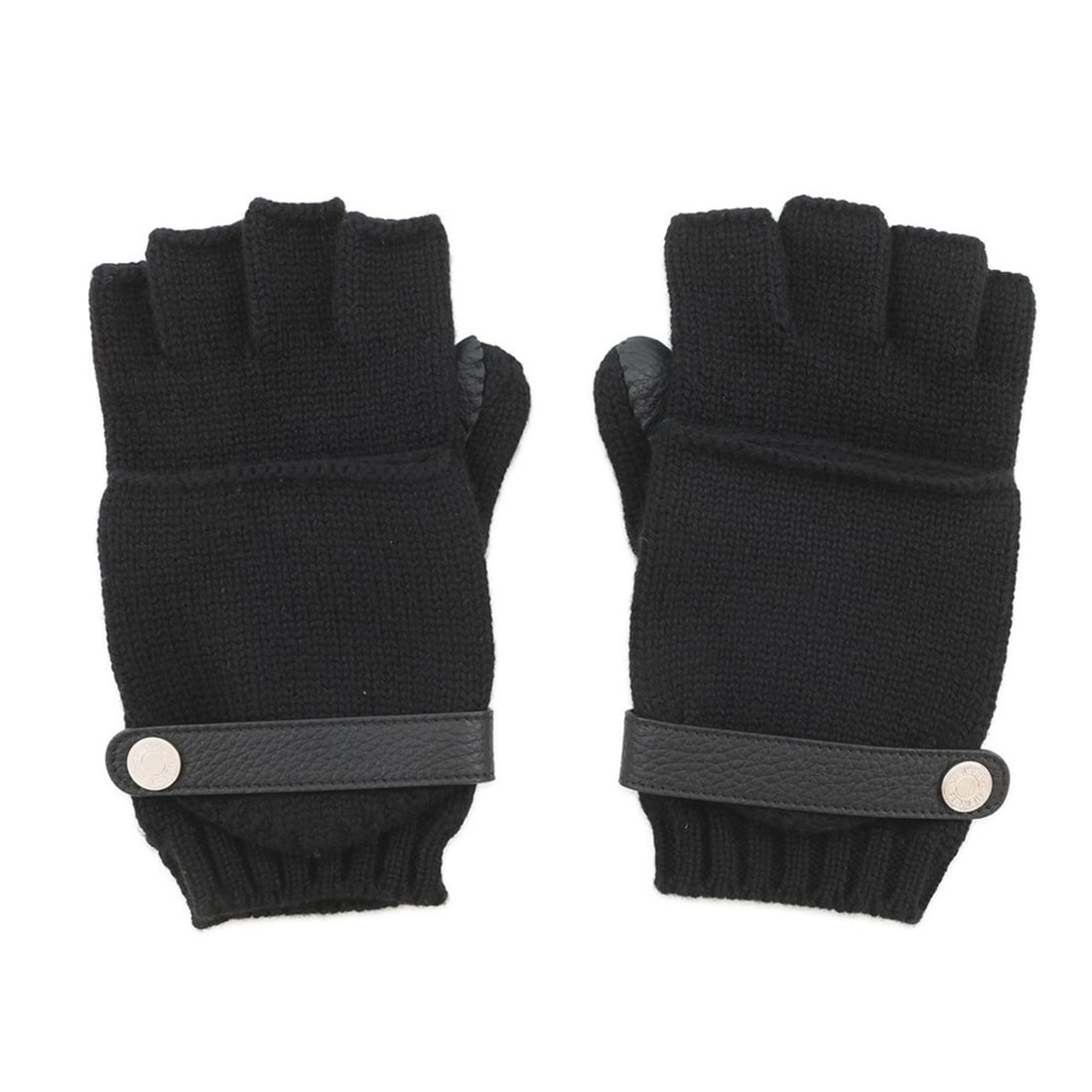 Hermes Hermès Lionel Cashmere and Deerskin Mittens, Men's Size M, 2-Way, Black: --- Catalog ---Category: SizeSize: MTotal Length: 23cm / 9.05''Category: DesignType: Warm glovesColor: BlackGender: MenMaterial: Cashmere , Leather Category: GeneralBrand: HermesCountry of Origin: Ita
