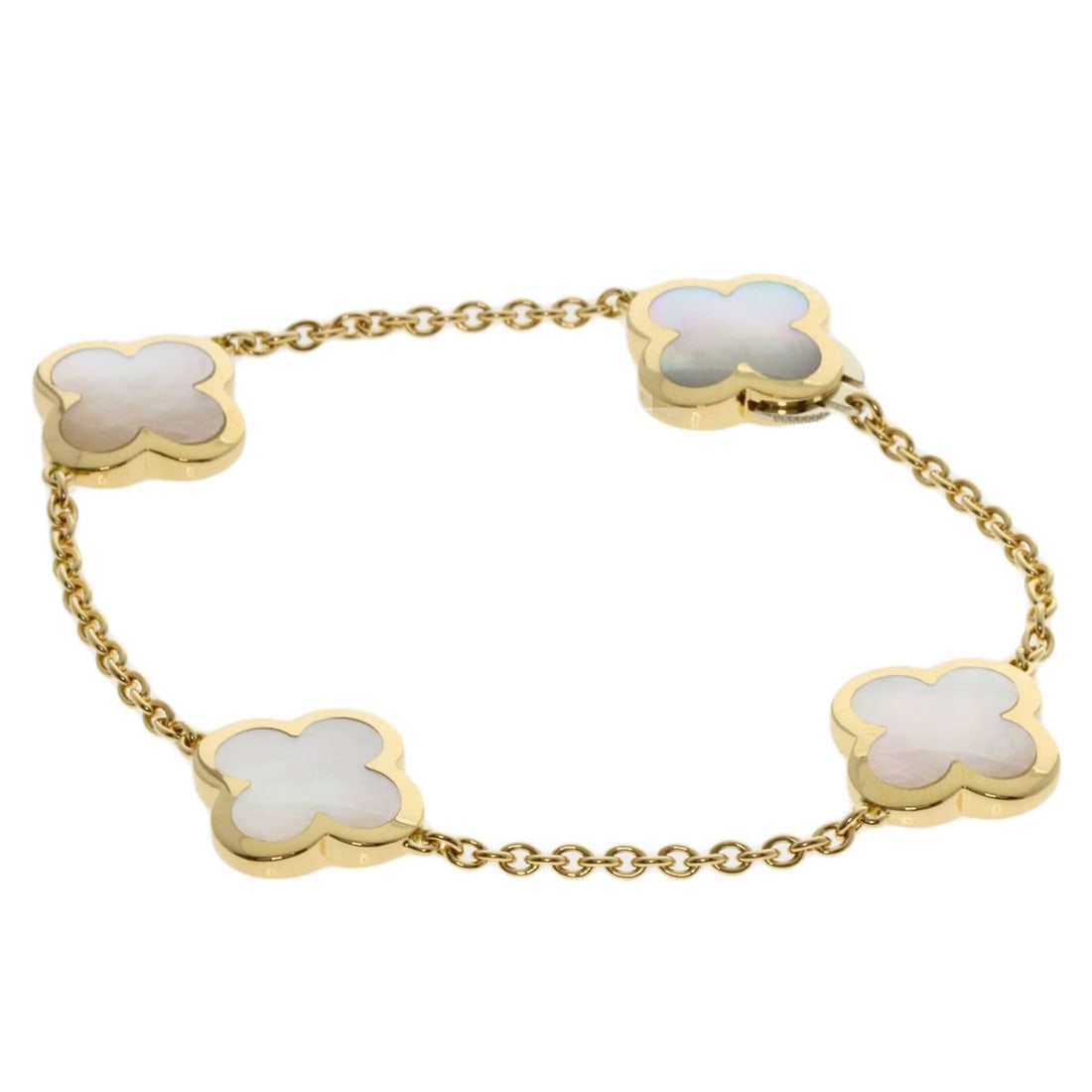 Van Cleef & Arpels Pure Alhambra 4-Piece Shell Bracelet in 18K Yellow Gold for Women.: --- Catalog ---Category: SizeLength: 17cm / 6.69''Category: DesignType: Charm braceletGender: WomenMaterial: Yellow gold (18K)Category: GeneralBrand: Van Cleef & Arpels--- Item List ---Section: Condit