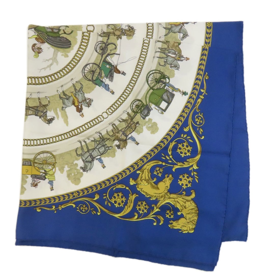 Hermès Carré 90 "Walk to Longchamp" Scarf, Silk, Women's, HERMES: --- Catalog ---Category: SizeSize (LxW): 90cm x 90cm / 35.43'' x 35.43''Category: DesignType: ScarfColor: Blue, WhiteGender: WomenMaterial: Silk Category: GeneralBrand: Hermes--- Item List ---Section: