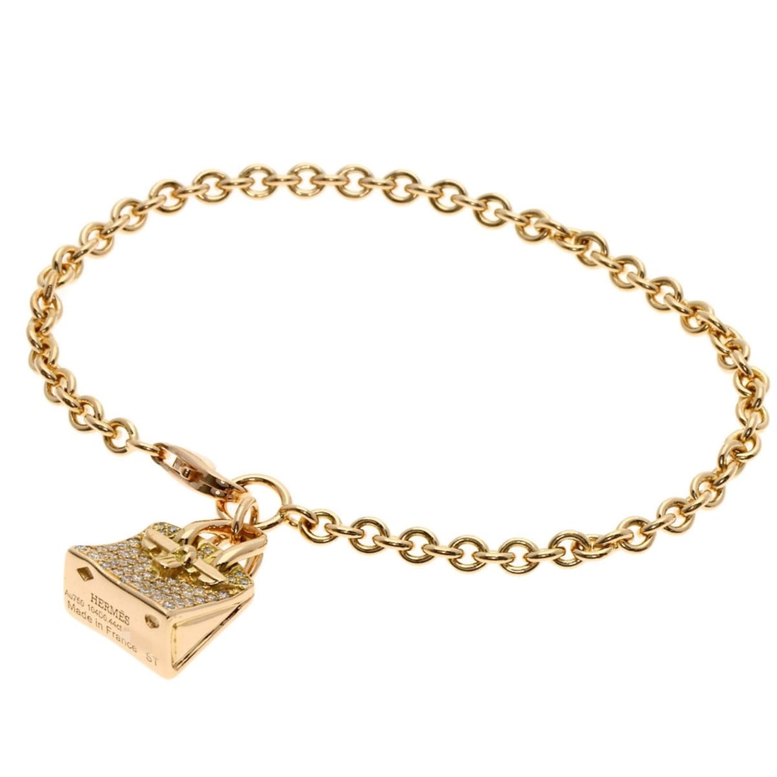 Hermes Hermès Amulet Birkin Diamond Bracelet in 18K Pink Gold for Women: --- Catalog ---Category: SizeLength: 15.5cm / 6.1''Category: DesignType: Charm braceletStone: DiamondGender: WomenMaterial: Pink gold (18K)Category: GeneralBrand: Hermes--- Item List ---Section: Condi