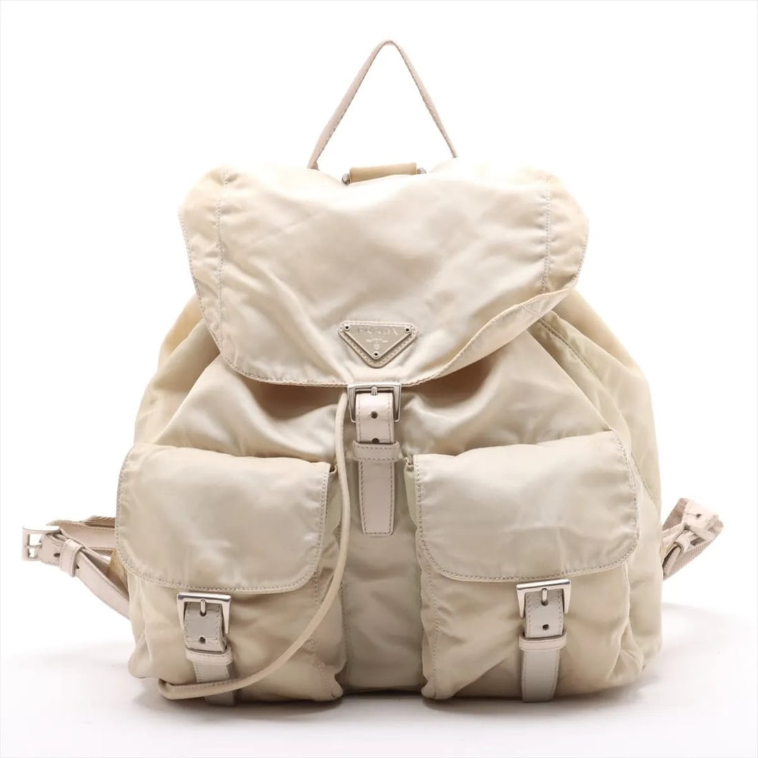 Prada Tessuto Nylon Triangle Logo Backpack, Beige, Women's: --- Catalog ---Category: SizeSize (HxWxD): 29cm x 29cm x 14cm / 11.41'' x 11.41'' x 5.51''Category: DesignType: BackpackColor: BeigeGender: WomenCategory: GeneralBrand: PradaCountry of Origin: Italy--