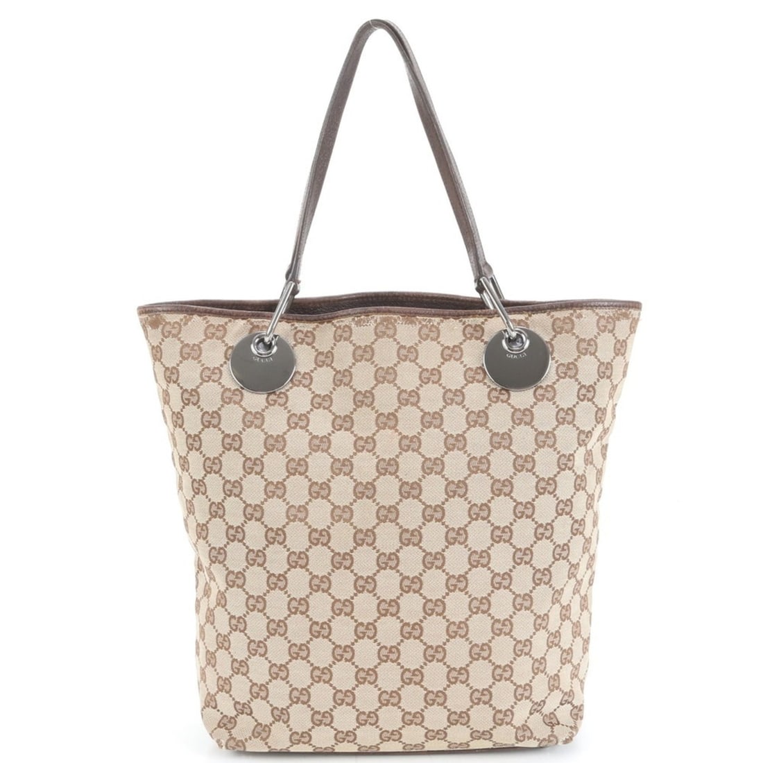 Gucci GG Canvas Eclipse Leather Tote Bag (120836) - Shoulder/Handbag for Women: --- Catalog ---Category: SizeSize (HxWxD): 31cm x 24cm x 11cm / 12.2'' x 9.44'' x 4.33''Category: DesignType: Tote bagColor: BrownGender: WomenMaterial: Leather , Canvas Category: GeneralMPN: 120836Br