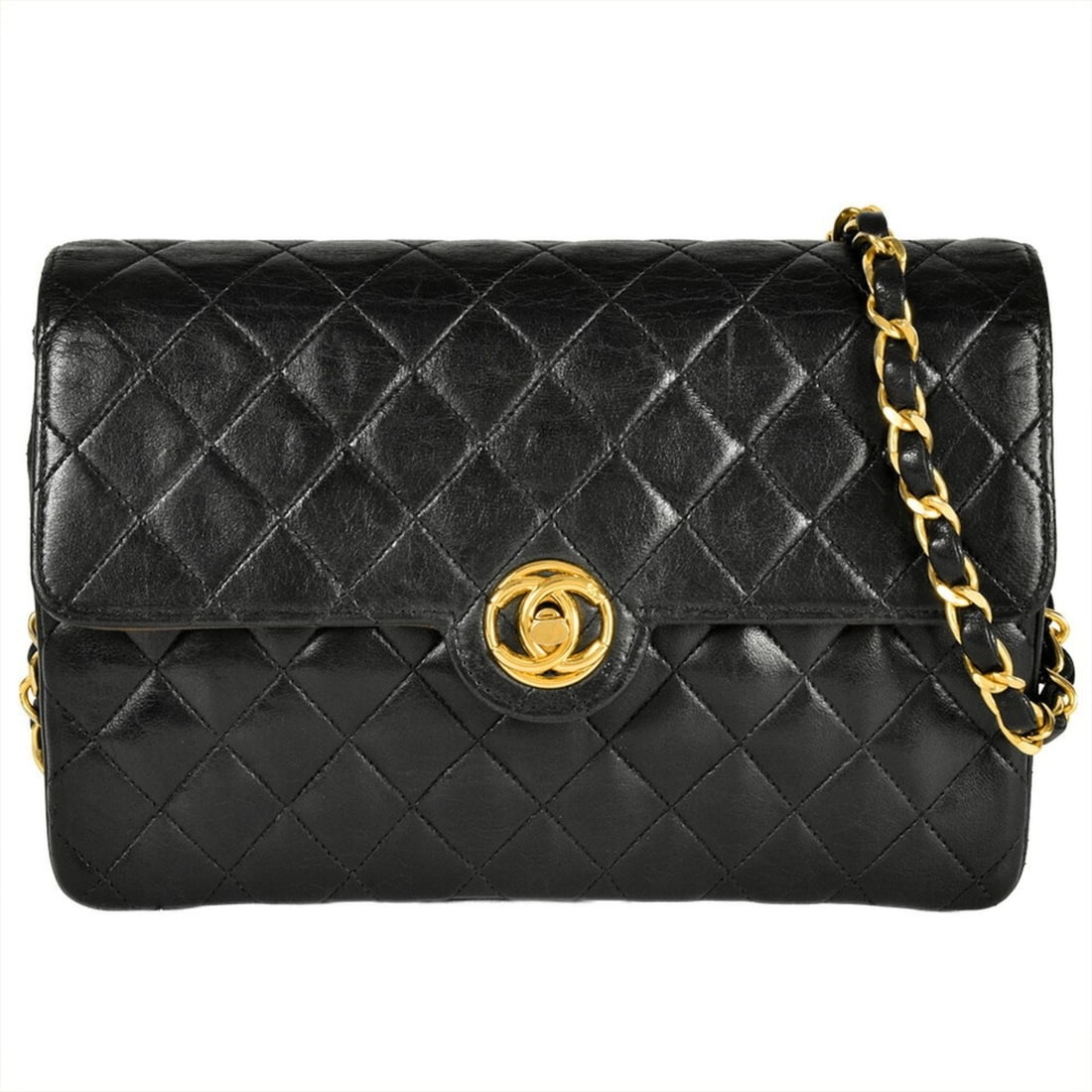 CHANEL Matelasse Chain Shoulder Bag in Black Lambskin with 7-digit 0-series Circle Coco: --- Catalog ---Category: SizeStrap Drop: 53cm / 20.86''Size (HxWxD): 14cm x 20cm x 5cm / 5.51'' x 7.87'' x 1.96''Category: DesignType: Shoulder bagColor: BlackClosure: FastenerMaterial: Leather Inner