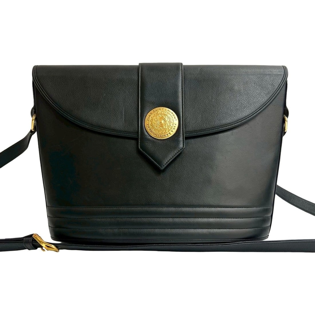 YVES SAINT LAURENT Logo Leather Shoulder Bag Pochette Black 18429: --- Catalog ---Category: SizeSize (HxWxD): 24cm x 29.5cm x 8cm / 9.44'' x 11.61'' x 3.14''Category: DesignType: Pochette, Shoulder bagColor: BlackGender: WomenMaterial: Leather Category: GeneralBrand: