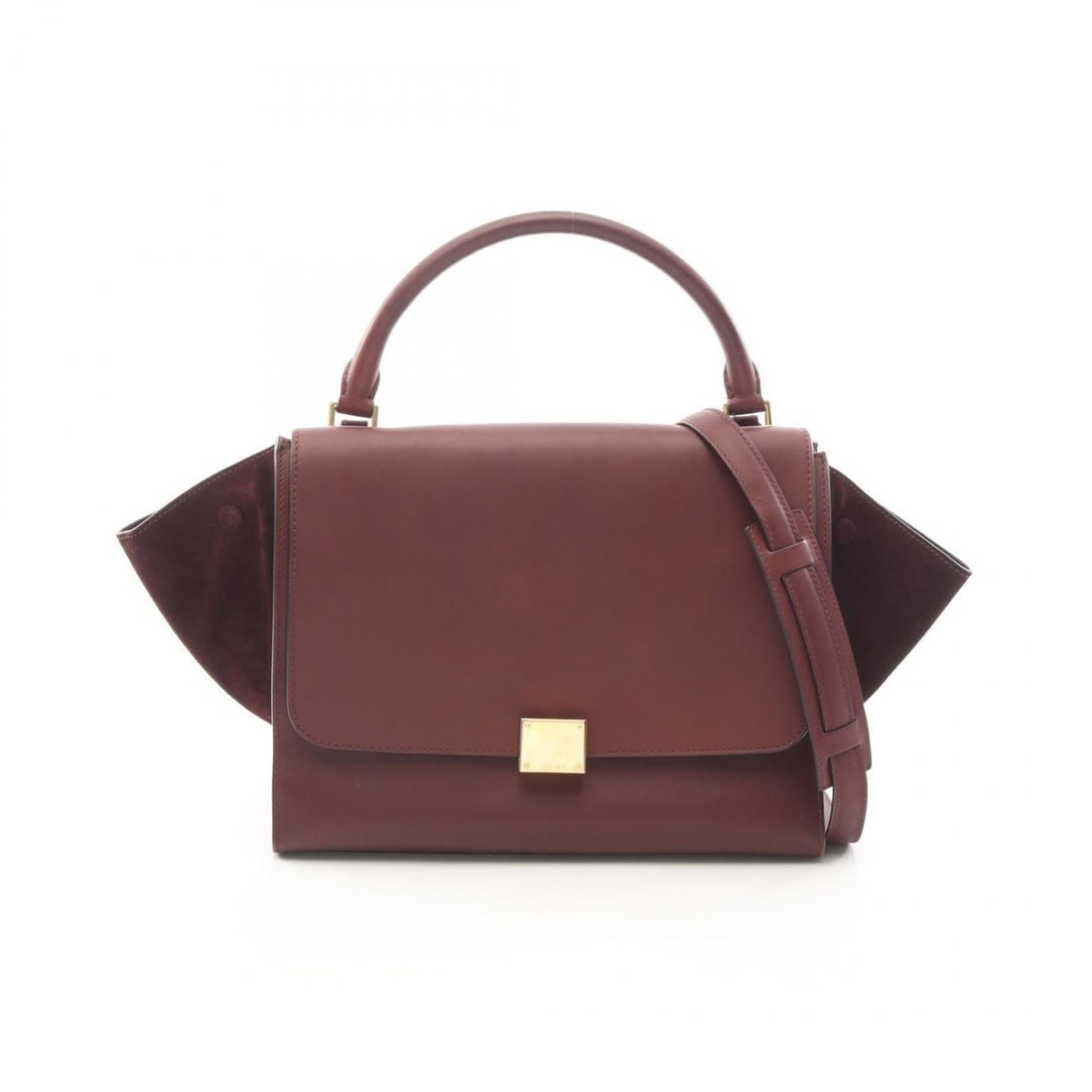 Celine Trapeze Medium Handbag in Leather and Suede, Women's, Bordeaux: --- Catalog ---Category: SizeSize (HxWxD): 25cm x 30cm x 17cm / 9.84'' x 11.81'' x 6.69''Category: DesignType: HandbagColor: BordeauxGender: WomenMaterial: Leather , Suede Category: GeneralBrand: Celi