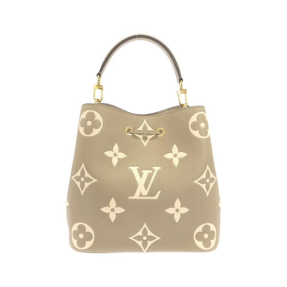 Louis Vuitton Two-Tone Monogram Empreinte Neo Noe MM Shoulder Bag M45555: --- Catalog ---Category: SizeSize (HxWxD): 26cm x 25.5cm x 17cm / 10.23'' x 10.03'' x 6.69''Category: DesignType: Shoulder bagColor: Beige, TourterelleGender: WomenMaterial: Leather Leather/Fur Type:
