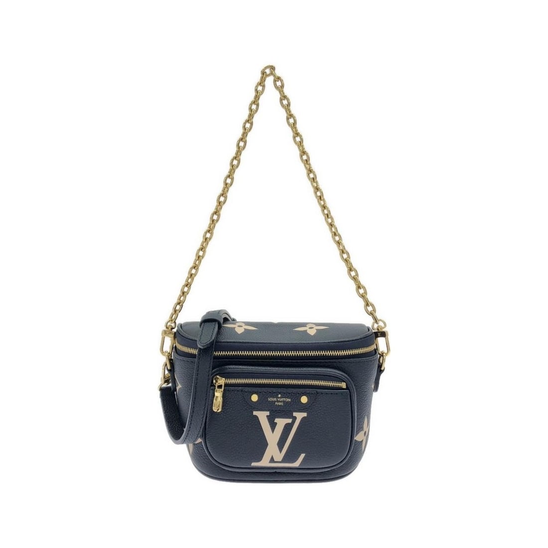 Louis Vuitton Two-Tone Monogram Empreinte Mini Bum Bag M85636 Handbag: --- Catalog ---Category: SizeSize (HxWxD): 13cm x 18cm x 6cm / 5.11'' x 7.08'' x 2.36''Category: DesignType: HandbagColor: Cream, NavyGender: Women,MenMaterial: Leather Leather/Fur Type: CalfskinCateg