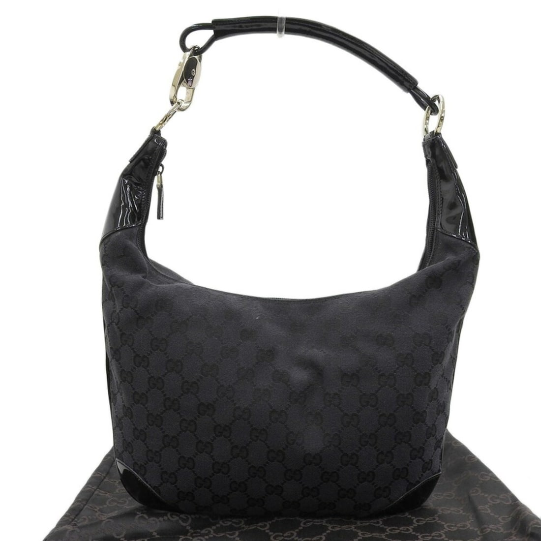 Gucci GG Canvas Bag 001 4157 002058 Enamel Black: --- Catalog ---Category: SizeSize (HxWxD): 23cm x 27cm x 3cm / 9.05'' x 10.62'' x 1.18''Category: DesignType: Shoulder bagColor: BlackGender: WomenMaterial: GG canvas Category: GeneralMPN: 001 4157 00
