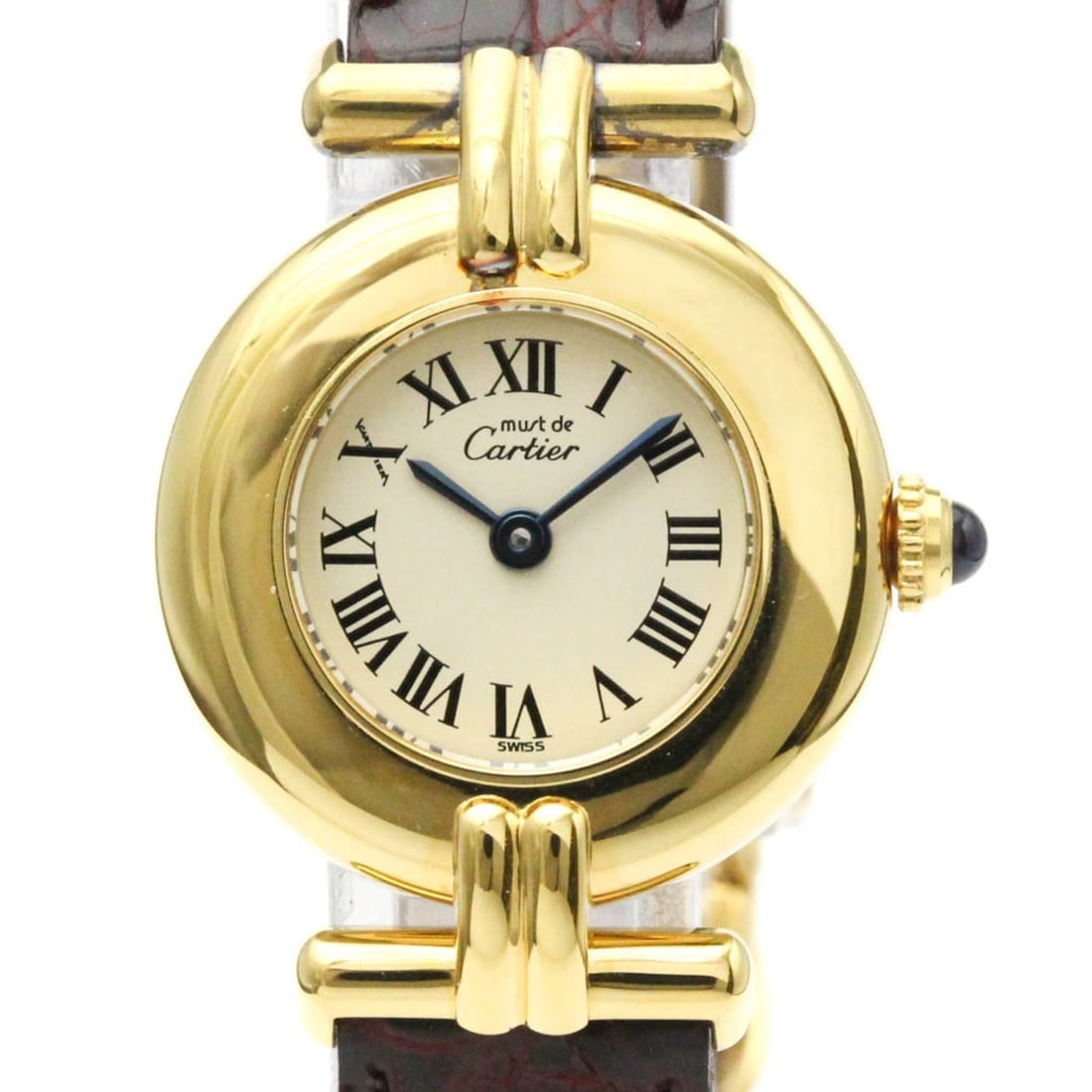 CARTIER Must Colisee Vermeil Gold Plated Ladies Watch W1000654: --- Catalog ---Category: SizeCase Diameter: 24mm / 0.94''Category: DesignType: WristwatchStyle: Dress/FormalGender: WomenColor (Dial): SilverMaterial (Band): LeatherMaterial (Case): Gold platedCategor