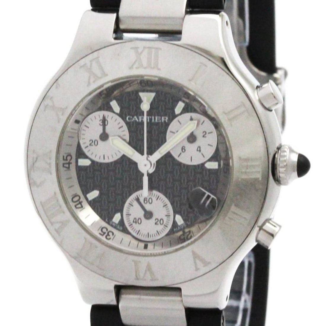 CARTIER Must 21 Chronoscaph Steel Quartz Mens Watch W10125U2 Polished: --- Catalog ---Category: SizeCase Diameter: 38mm / 1.5''Category: DesignType: WristwatchStyle: SportGender: MenColor (Dial): BlackMaterial (Band): RubberMaterial (Case): Stainless steelCategory: Gener