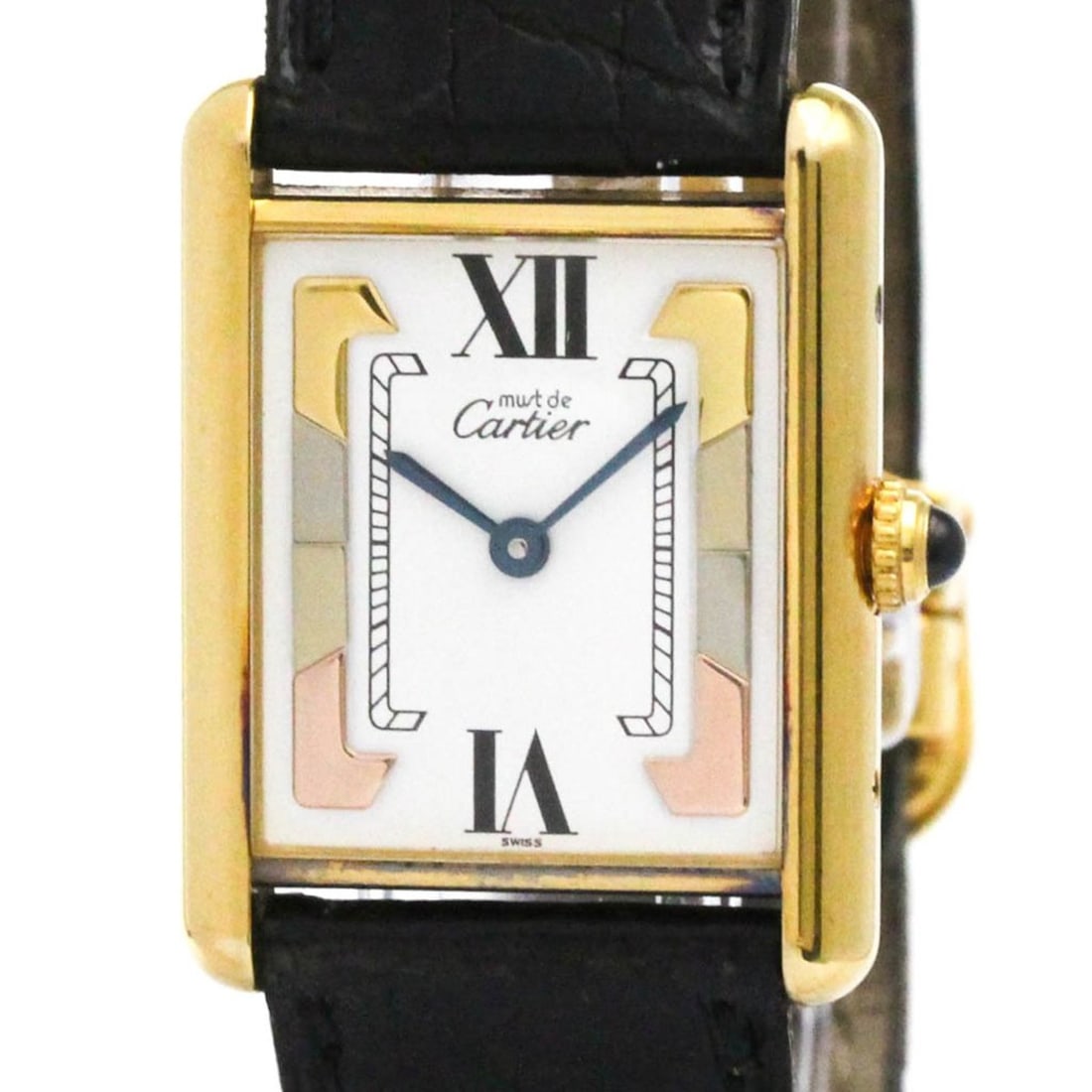 CARTIER Tank Vermeil Gold Plated Leater Quartz Mens Watch 590005: --- Catalog ---Category: SizeCase Diameter: 23mm / 0.91''Category: DesignType: WristwatchStyle: Dress/FormalGender: UnisexColor (Dial): WhiteMaterial (Band): LeatherMaterial (Case): Gold platedCategor