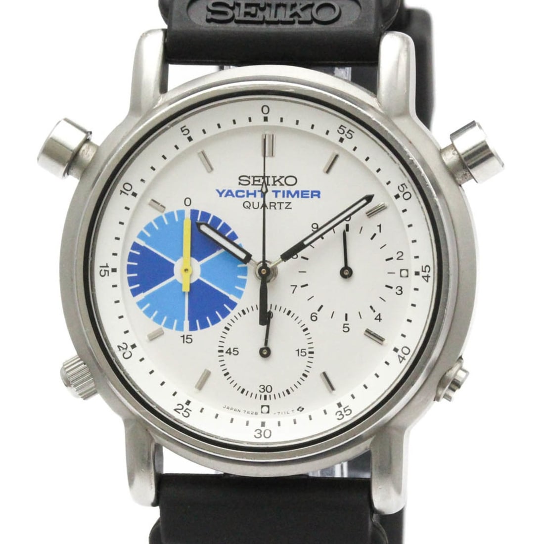 SEIKO Stainless Steel Quartz Mens Watch 7A28-7090: --- Catalog ---Category: SizeCase Diameter: 40mm / 1.57''Category: DesignType: WristwatchStyle: SportGender: MenColor (Dial): WhiteMaterial (Band): RubberMaterial (Case): Stainless steelCategory: Gene