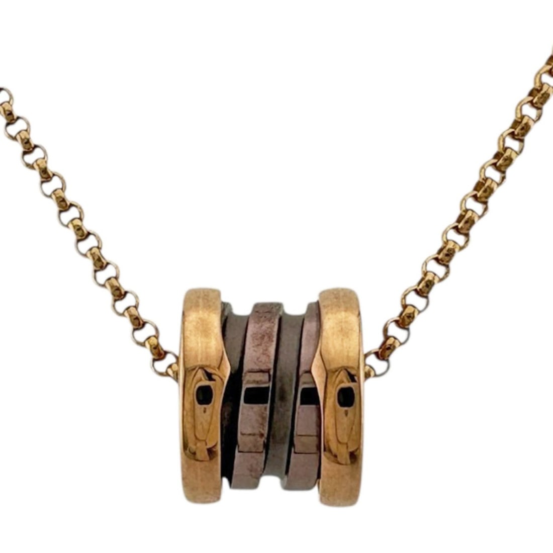 Bvlgari B-zero.1 Bronze Metal Necklace, 18k Gold, Women's, Pre-owned: --- Catalog ---Category: SizeWeight: 6.7g / 0.23oz.Pendant Size: 9mm x 7mm / 0.35'' x 0.27''Neck Circumference: 44.5 cm / 17.51''Category: DesignColor: Bronze, PinkMetal: GoldGender: WomenHandmade: Ye