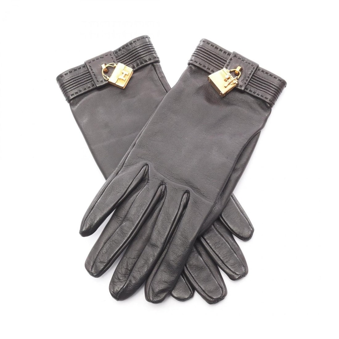 Hermes Kelly Gloves, Leather, Women's, Black: --- Catalog ---Category: SizeTotal Length: 21cm / 8.26''Category: DesignType: Warm glovesColor: BlackGender: WomenMaterial: Leather Category: GeneralBrand: Hermes--- Item List ---Section: ConditionRan
