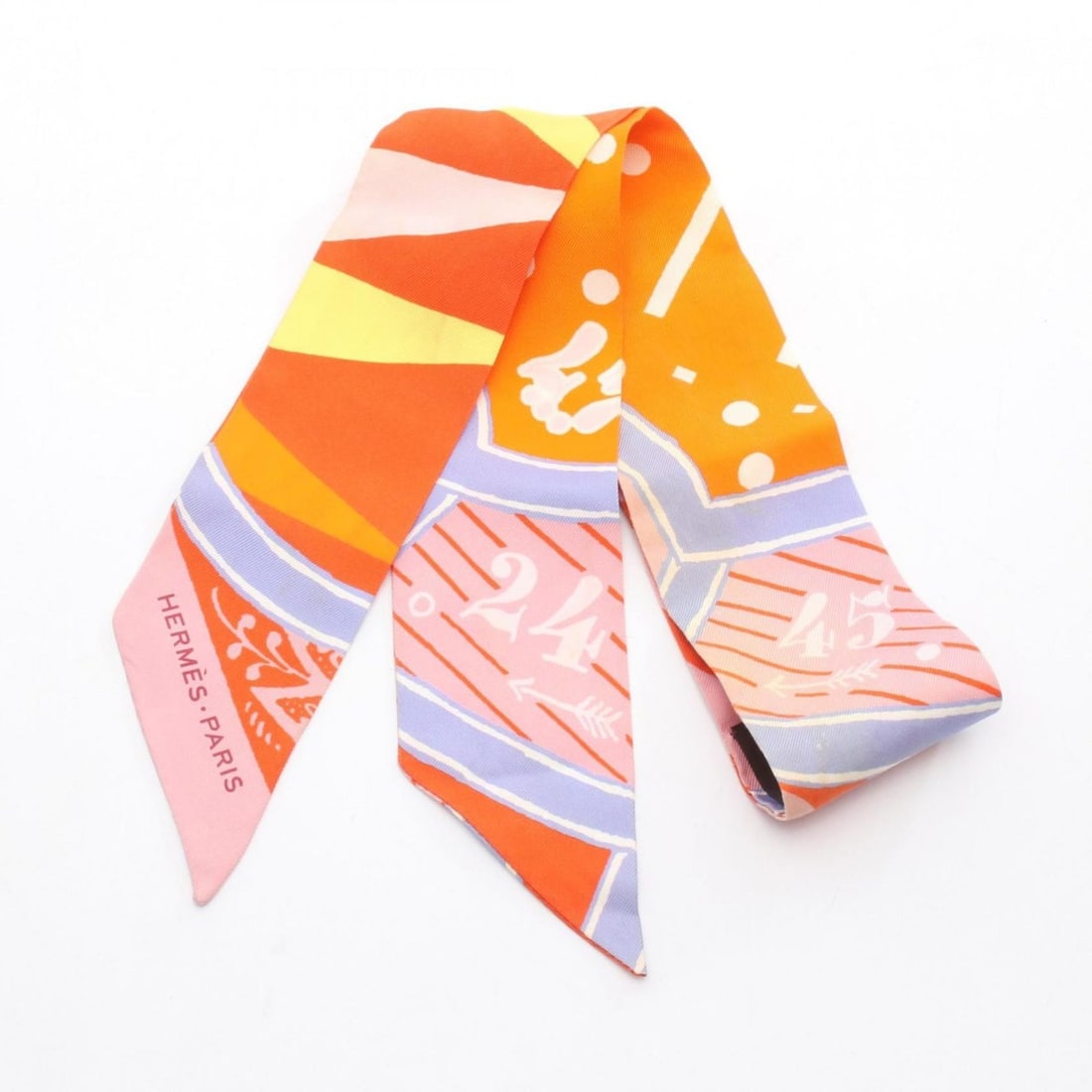 Hermes Hermès Twilly "JEU DE SOIE UNIFORME" Silk Scarf for Women, Orange Multicolor: --- Catalog ---Category: SizeSize (LxW): 85cm x 5cm / 33.46'' x 1.96''Category: DesignType: ScarfColor: Multi-color, OrangeGender: WomenMaterial: Silk Category: GeneralBrand: Hermes--- Item List ---Se