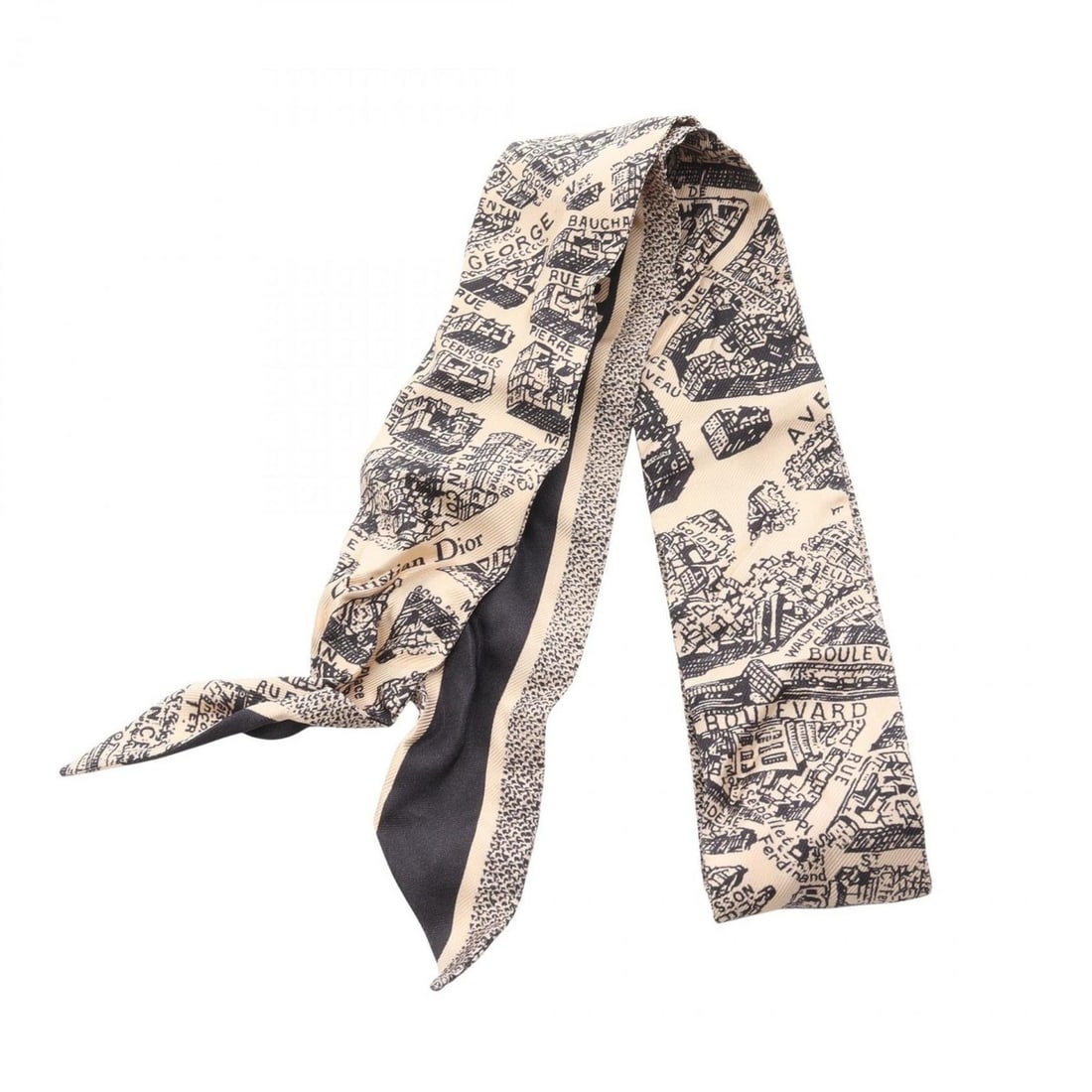 Christian Dior Mitzah Plan de Paris Ribbon Silk Scarf for Women in Beige and Navy: --- Catalog ---Category: SizeSize (LxW): 1.04m x 5.5cm / 40.94'' x 2.16''Category: DesignType: ScarfColor: Beige, NavyGender: WomenMaterial: Silk Category: GeneralBrand: Christian Dior--- Item List --