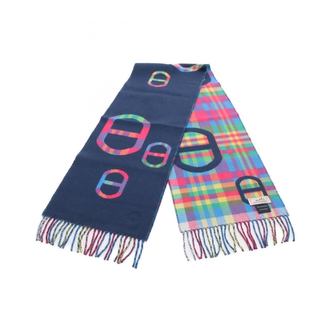 Hermes Hermès Tartan Maillon Chaine d'Ancre Scarf, Cashmere, Men's, Navy, Multicolor: --- Catalog ---Category: SizeSize (LxW): 1.66m x 27cm / 65.35'' x 10.62''Category: DesignType: ScarfColor: Multi-color, NavyGender: MenMaterial: Cashmere Category: GeneralBrand: Hermes--- Item List --