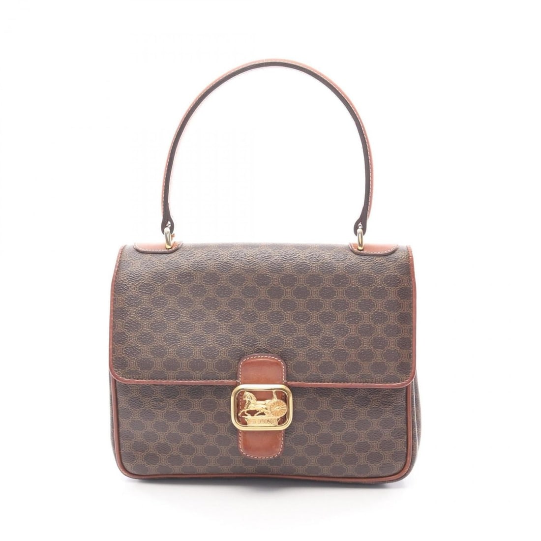 Celine Macadam handbag, coated canvas and leather, brown, for women: --- Catalog ---Category: SizeSize (HxWxD): 19.5cm x 23cm x 6cm / 7.67'' x 9.05'' x 2.36''Category: DesignType: HandbagColor: BrownGender: WomenMaterial: Coated canvas , Leather Category: GeneralBrand: