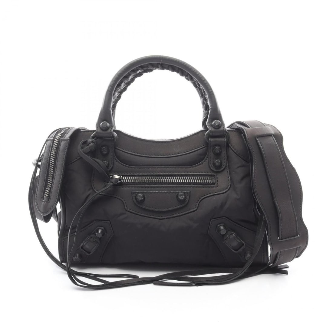 Balenciaga Classic Mini City Handbag, Nylon and Leather, Women's, Black, 300295: --- Catalog ---Category: SizeSize (HxWxD): 15cm x 24cm x 8.5cm / 5.9'' x 9.44'' x 3.34''Category: DesignType: HandbagColor: BlackGender: WomenMaterial: Nylon , Leather Category: GeneralMPN: 300295Bran