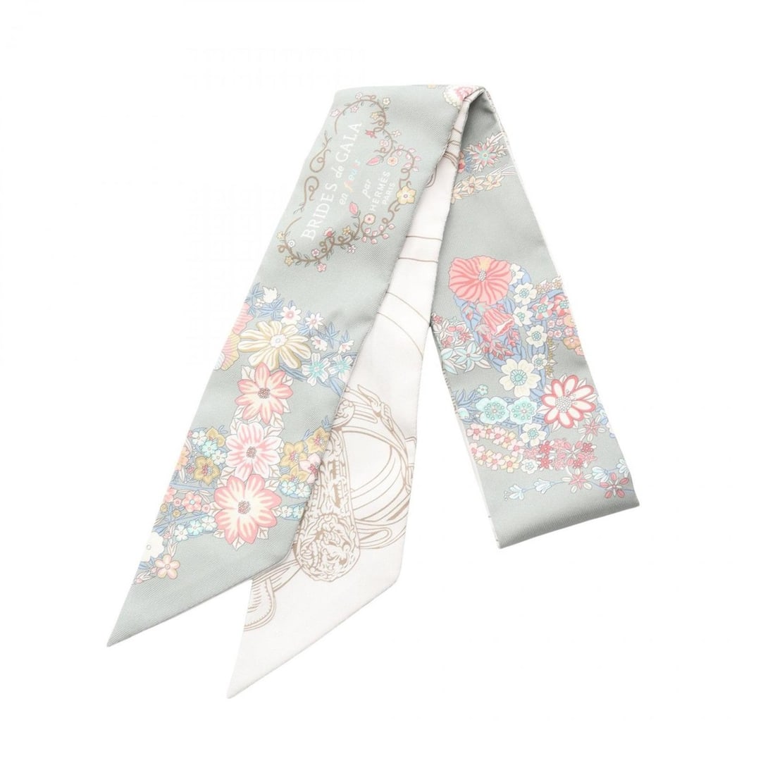 Hermes Hermès Twilly BRIDES de GALA en fleurs silk scarf for women in green, white, and multicolor.: --- Catalog ---Category: SizeSize (LxW): 85cm x 5cm / 33.46'' x 1.96''Category: DesignType: ScarfColor: Green, Multi-color, WhiteGender: WomenMaterial: Silk Category: GeneralBrand: Hermes--- Item List