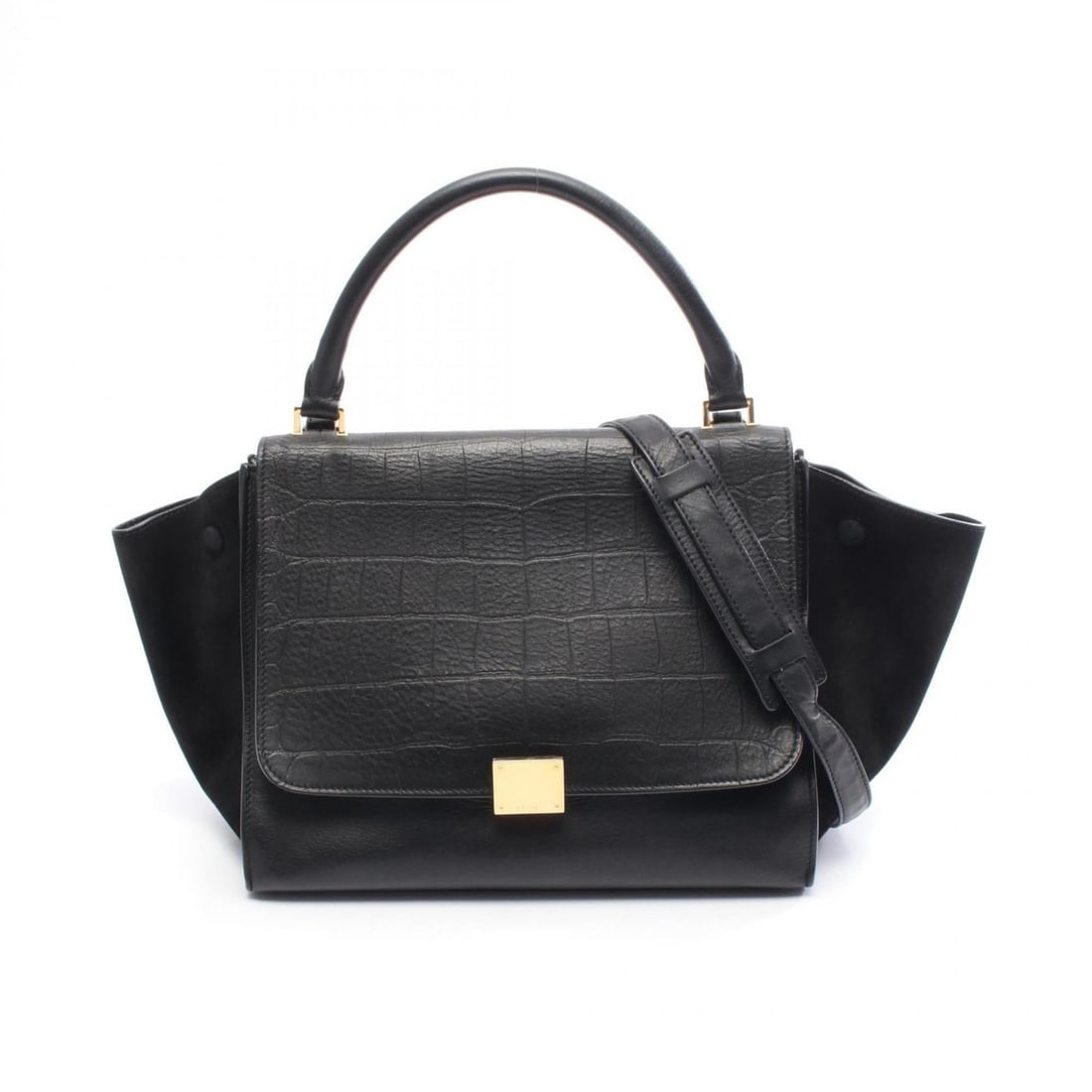 Celine Trapeze Medium Handbag in Leather and Suede, Black: --- Catalog ---Category: SizeSize (HxWxD): 25cm x 30cm x 18cm / 9.84'' x 11.81'' x 7.08''Category: DesignType: HandbagColor: BlackGender: WomenMaterial: Leather , Suede Category: GeneralBrand: Celine-