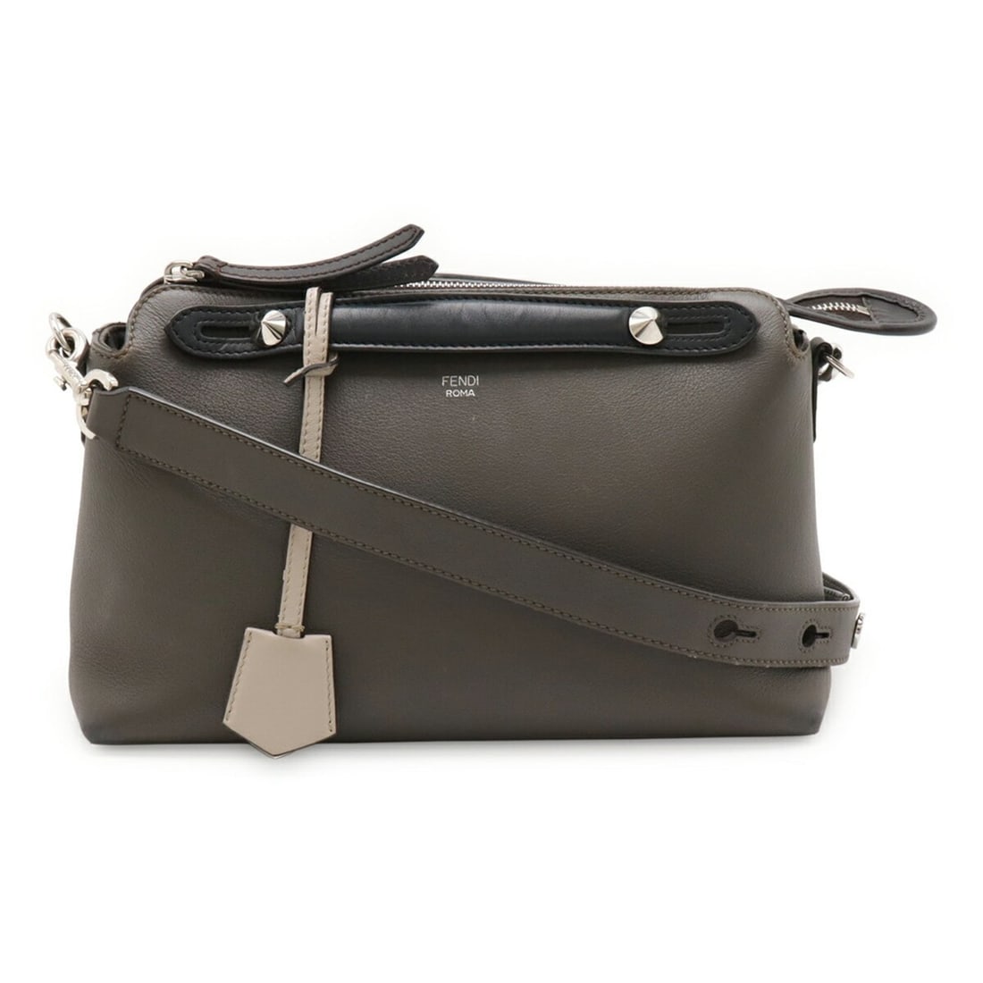 FENDI BY THE WAY Medium Handbag/Shoulder Bag in Grey and Black Leather (8BL146): --- Catalog ---Category: SizeWeight: 610g / 1.34lb.Size (HxWxD): 18cm x 28cm x 12.5cm / 7.08'' x 11.02'' x 4.92''Strap Length: 117cm / 46.06''Category: DesignType: Handbag, Shoulder bagColor: Black, G