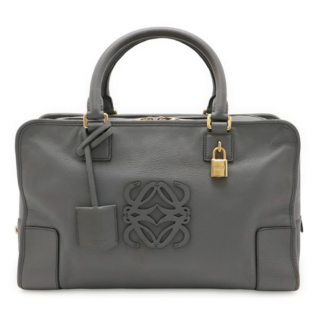 LOEWE Amazona 35 Anagram Handbag in Blue-Gray Leather: --- Catalog ---Category: SizeWeight: 840g / 1.85lb.Size (HxWxD): 22cm x 35.5cm x 14.5cm / 8.66'' x 13.97'' x 5.7''Category: DesignType: HandbagGender: WomenMaterial: Leather Category: GeneralLine: Ama