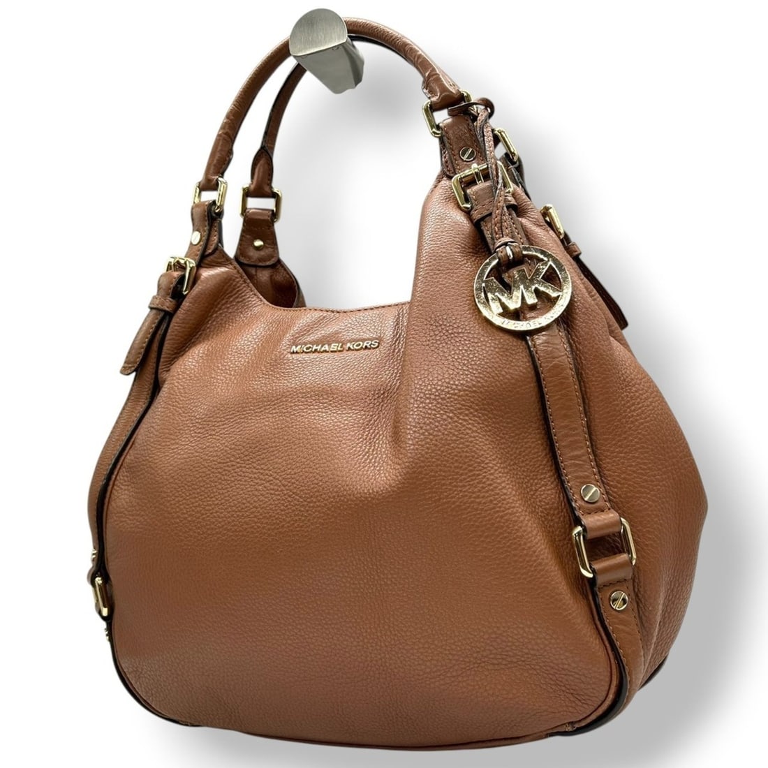 Michael Kors Women's U8 One-Shoulder Hobo Shoulder Bag in Brown Leather with Gold Hardware: --- Catalog ---Category: SizeSize (HxWxD): 25cm x 33cm x 11cm / 9.84'' x 12.99'' x 4.33''Category: DesignType: Shoulder bagColor: Brown, CamelGender: WomenMaterial: Leather Category: GeneralBrand: Mic