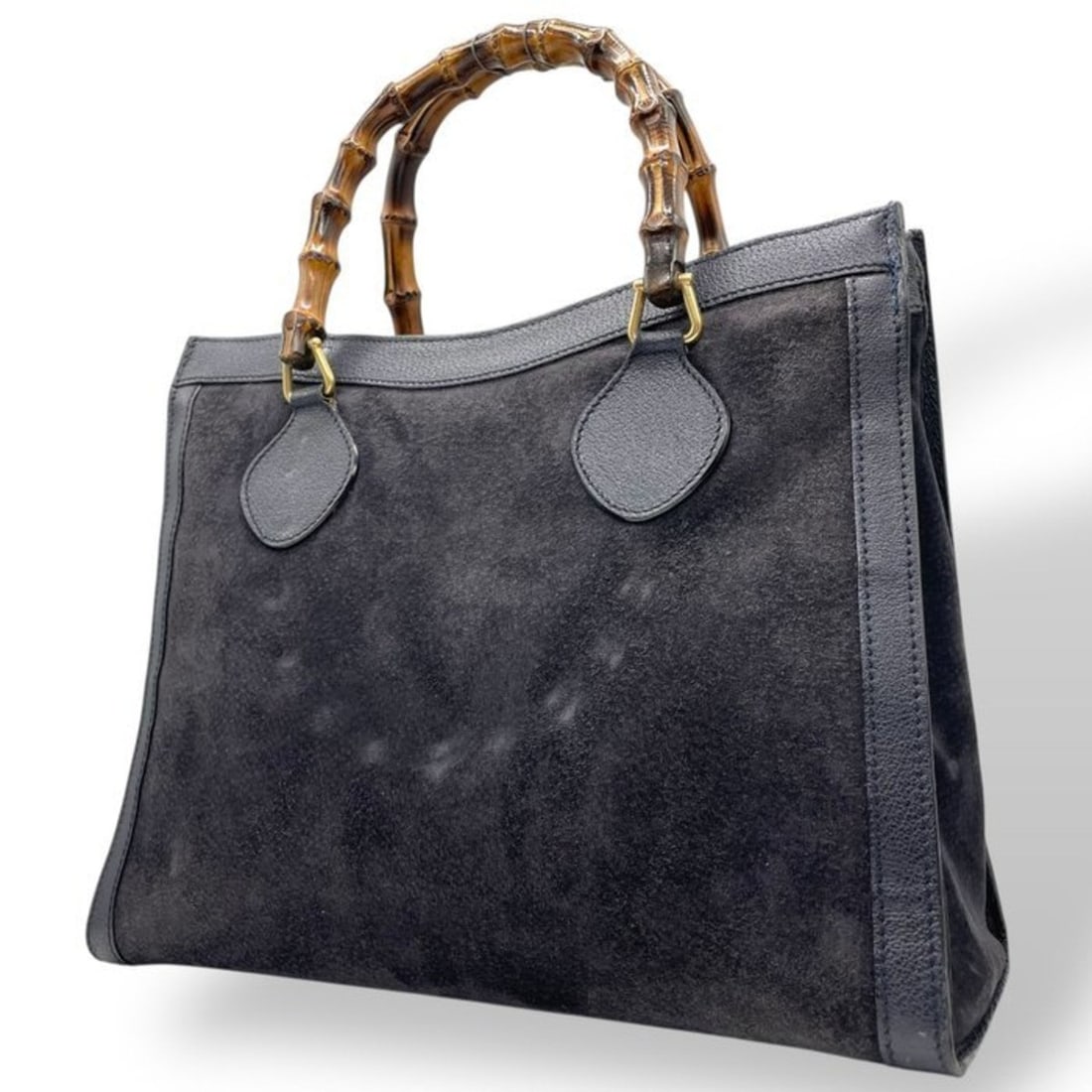 GUCCI Bamboo Handle Tote Bag, Suede Leather, Navy Blue with Gold Hardware, Women's, C7: --- Catalog ---Category: SizeSize (HxWxD): 28cm x 34cm x 14cm / 11.02'' x 13.38'' x 5.51''Category: DesignType: Tote bagColor: NavyGender: WomenMaterial: Suede , Leather Category: GeneralBrand: Gucci-