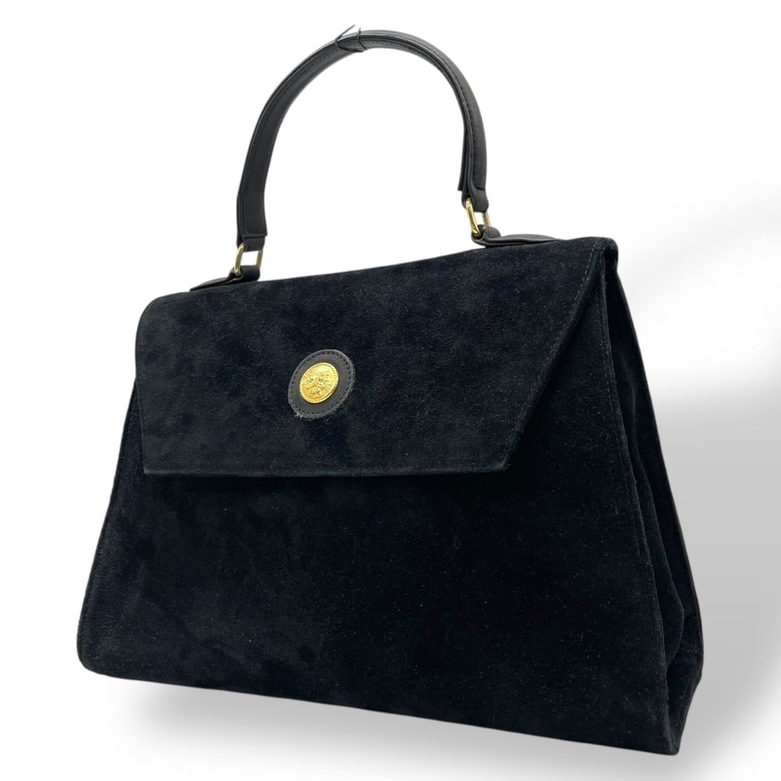 FENDI Women's K4 Handbag in Suede Leather and Black with Gold Hardware: --- Catalog ---Category: SizeSize (HxWxD): 21cm x 30cm x 11cm / 8.26'' x 11.81'' x 4.33''Category: DesignType: HandbagColor: BlackGender: WomenMaterial: Suede , Leather Category: GeneralBrand: Fendi--