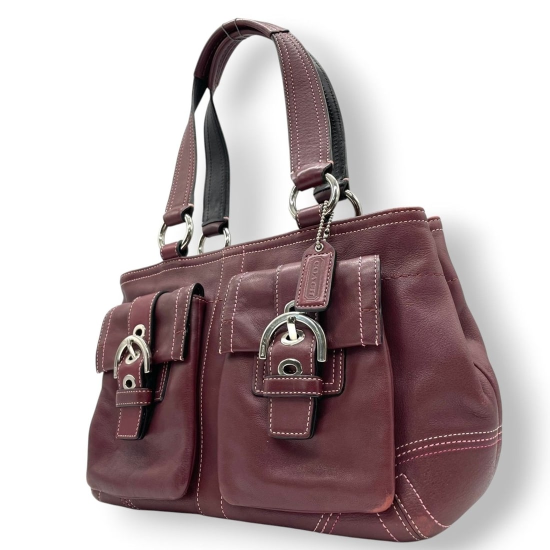 Coach Soho Leather Shoulder Bag, Bordeaux, Wine Red, Pink Stitching, 8A09, Y2K 00s Vintage, U12: --- Catalog ---Category: SizeSize (HxWxD): 20cm x 31cm x 14cm / 7.87'' x 12.2'' x 5.51''Category: DesignType: Shoulder bagColor: Bordeaux, PinkGender: WomenMaterial: Leather Category: GeneralMPN: 8A09