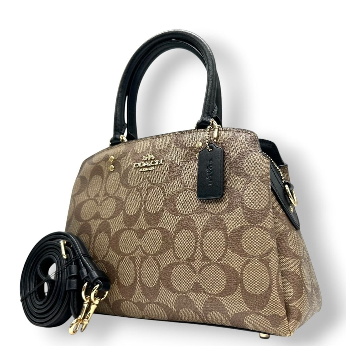 Coach Signature Handbag/Shoulder Bag in Brown/Black Leather (F91494) - Mini Boston Sierra Satchel,: --- Catalog ---Category: SizeSize (HxWxD): 17cm x 25cm x 10cm / 6.69'' x 9.84'' x 3.93''Category: DesignType: Handbag, Shoulder bagColor: Black, BrownGender: WomenMaterial: PVC , Leather Category: Gen