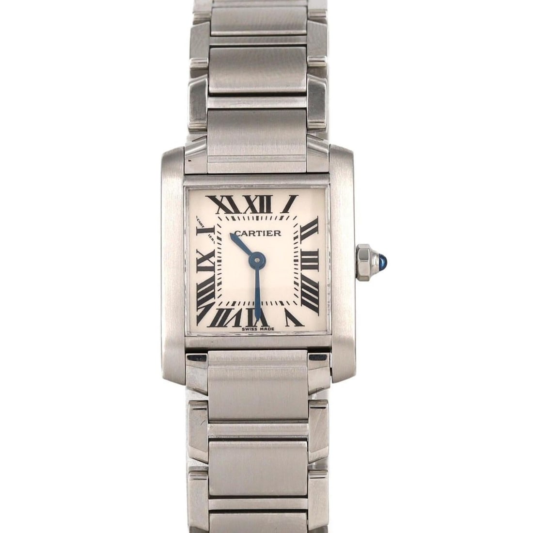 Cartier Tank Française SM W51008Q3 Stainless Steel Quartz Watch: --- Catalog ---Category: SizeWrist Size: 16cm / 6.29''Case Diameter: 20mm / 0.79''Category: DesignType: WristwatchGender: WomenColor (Dial): SilverMaterial (Band): Stainless steelMaterial (Case): Stai
