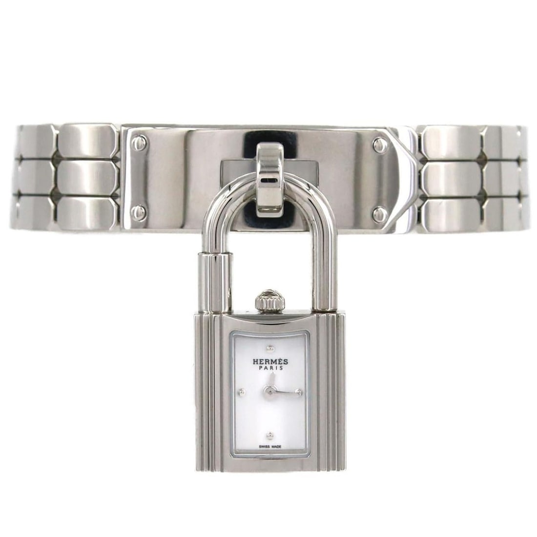 Hermès Kelly KE4.110 Stainless Steel Quartz Watch: --- Catalog ---Category: SizeWrist Size: 15.5cm / 6.1''Case Diameter: 16mm / 0.63''Category: DesignType: WristwatchGender: WomenColor (Dial): WhiteMaterial (Band): Stainless steelMaterial (Case): Stai