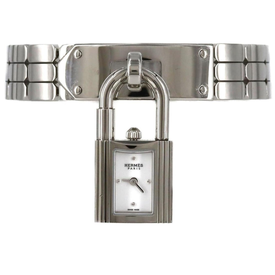Hermès Kelly KE4.110 Stainless Steel Quartz Watch: --- Catalog ---Category: SizeWrist Size: 15.5cm / 6.1''Case Diameter: 16mm / 0.63''Category: DesignType: WristwatchGender: WomenColor (Dial): WhiteMaterial (Band): Stainless steelMaterial (Case): Stai