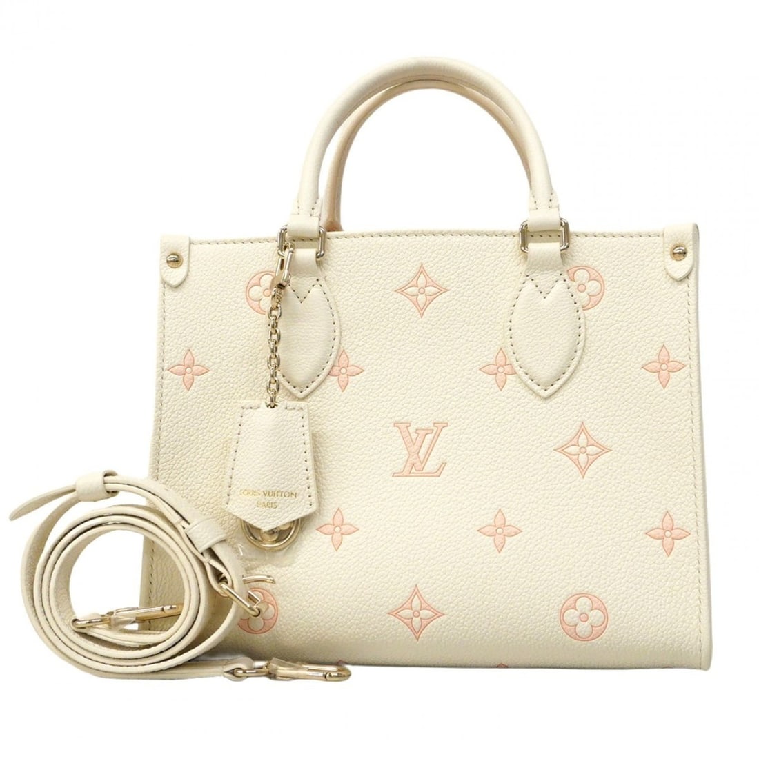 Louis Vuitton Monogram Empreinte Two-Tone On the Go PM Handbag M46583, Milky White and Peach, 2-Way: --- Catalog ---Category: SizeSize (HxWxD): 20cm x 25cm x 11cm / 7.87'' x 9.84'' x 4.33''Category: DesignType: HandbagColor: Peach, WhiteGender: WomenCategory: GeneralMPN: M46583Brand: Louis Vuitton---