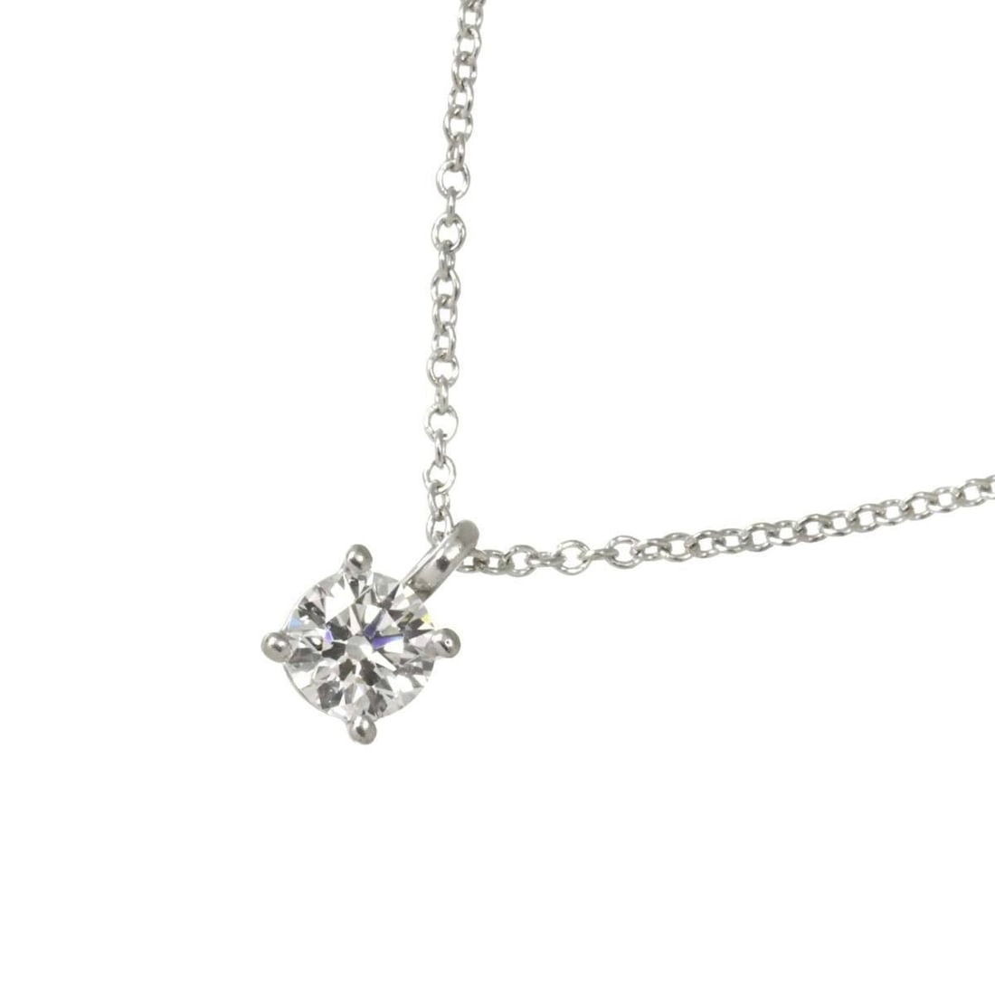 Tiffany & Co. Solitaire Diamond Necklace, 42cm, Platinum: --- Catalog ---Category: SizeWeight: 2.4g / 0.08oz.Pendant Size: 7mm x 4.4mm / 0.27'' x 0.17''Neck Circumference: 42 cm / 16.53''Category: DesignMetal: PlatinumStone: DiamondGender: WomenMetal Purity:
