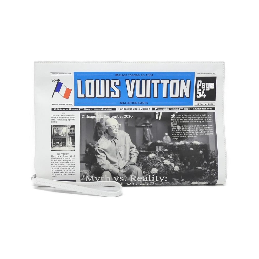 Louis Vuitton Everyday LV Newspaper M80849 Handbag: --- Catalog ---Category: SizeSize (HxWxD): 24cm x 37cm x 2cm / 9.44'' x 14.56'' x 0.78''Category: DesignType: Clutch bag, Handbag, PouchColor: Gray, Multi-color, WhiteGender: Men,WomenMaterial: Leathe