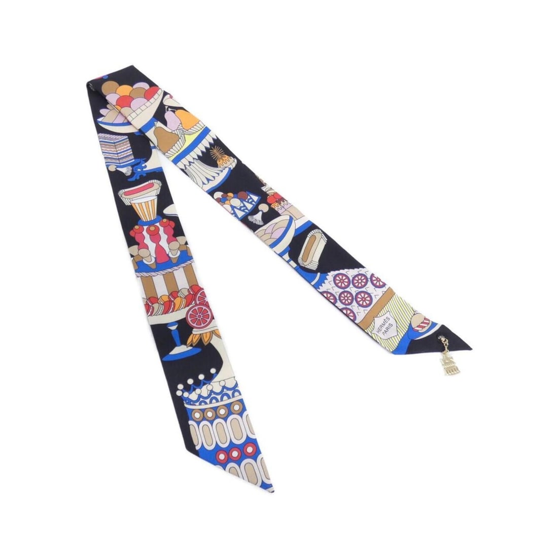 Hermes Hermès LA PATISSERIE FRANCAISE Twilly Charm 853336S Scarf: --- Catalog ---Category: SizeSize (LxW): 5cm x 86cm / 1.96'' x 33.85''Category: DesignType: ScarfColor: Multi-colorGender: Women,MenMaterial: Silk Category: GeneralMPN: 853336SBrand: Hermes--- Item Li