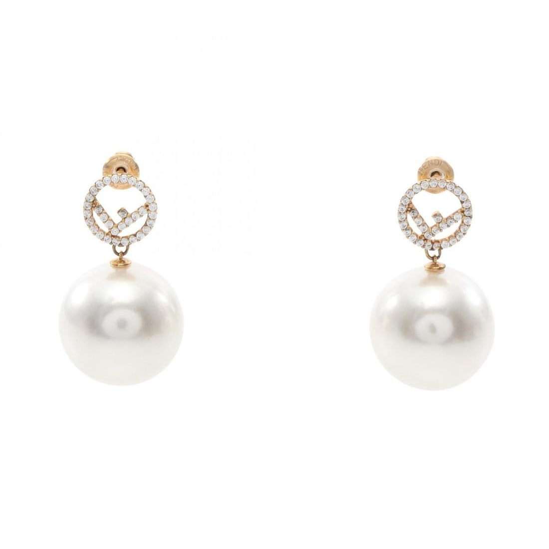 FENDI F IS Earrings, Gold-Plated, with Faux Pearl and Rhinestones, Women's, Available in Gold,: --- Catalog ---Category: SizeSize (HxWxD): 30.00mm x 17.00mm / 1.18'' x 0.67''Category: DesignType: Stud earringsColor: Clear, Gold, WhiteStone: RhinestoneGender: WomenMaterial: Gold platingCategory: