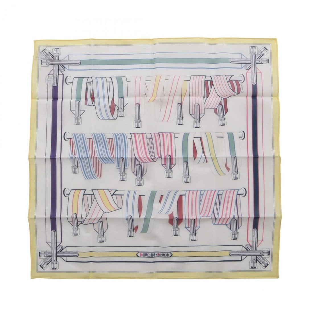 Hermes Hermès Les Sangles en Finesse handkerchief, cotton scarf, women's, white, multicolor: --- Catalog ---Category: SizeSize (LxW): 43cm x 43cm / 16.92'' x 16.92''Category: DesignType: HandkerchiefColor: Multi-color, WhiteGender: WomenMaterial: Cotton Category: GeneralBrand: Hermes--- Item