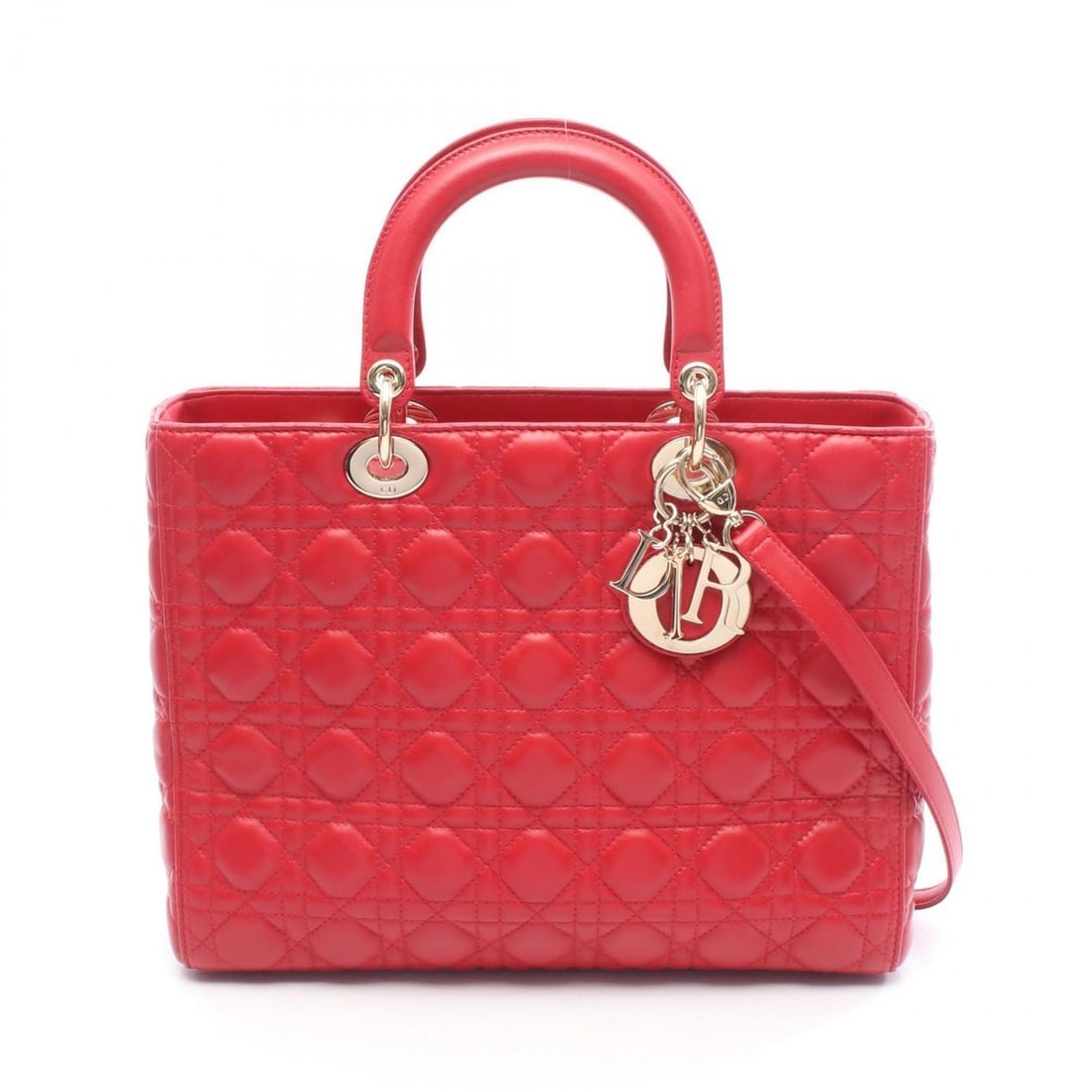 Christian Dior Dior Lady Large Cannage Handbag, Leather, Women's, Red: --- Catalog ---Category: SizeSize (HxWxD): 25cm x 32cm x 11cm / 9.84'' x 12.59'' x 4.33''Category: DesignType: HandbagColor: Red colorGender: WomenMaterial: Leather Category: GeneralBrand: Christian D