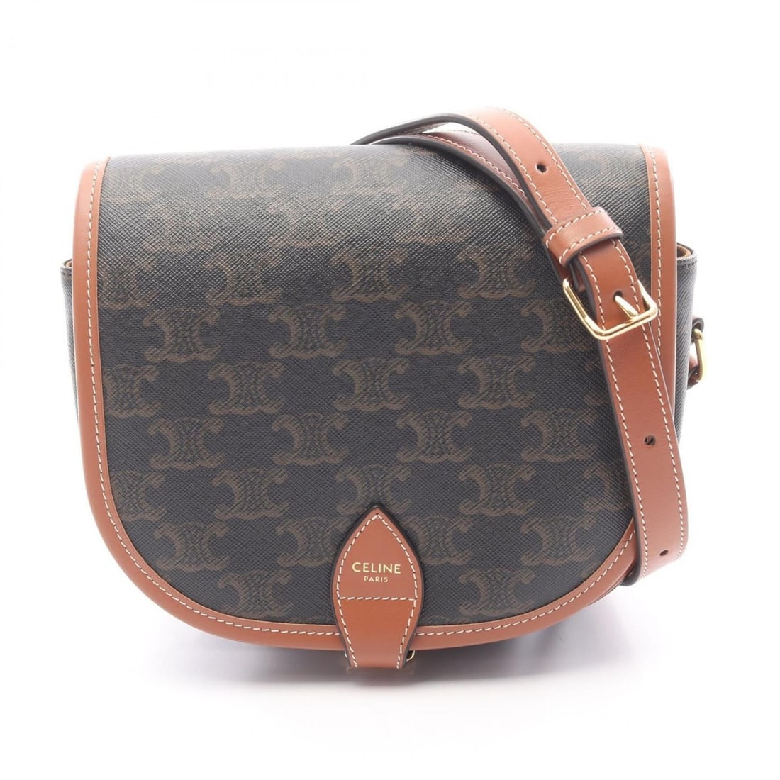 Celine Folco Medium Triomphe Shoulder Bag, Coated Canvas and Leather, Women's, Black Brown: --- Catalog ---Category: SizeSize (HxWxD): 16cm x 18.5cm x 7cm / 6.29'' x 7.28'' x 2.75''Category: DesignType: Shoulder bagColor: Black, BrownGender: WomenMaterial: Coated canvas , PVC , Leather Categ