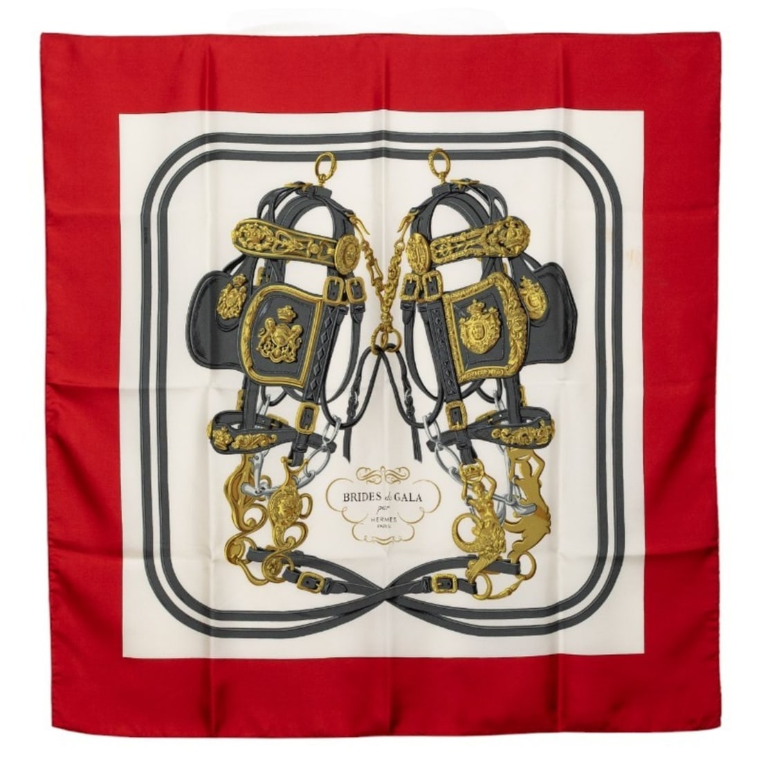 Hermès Carré 90 BRIDES de GALA Ceremonial Bridle Scarf Muffler Red Multicolor Silk Women's HERMES: --- Catalog ---Category: SizeSize (LxW): 89cm x 88cm / 35.03'' x 34.64''Category: DesignType: ScarfColor: Multi-color, Red colorGender: WomenMaterial: Silk Category: GeneralBrand: Hermes--- Item List