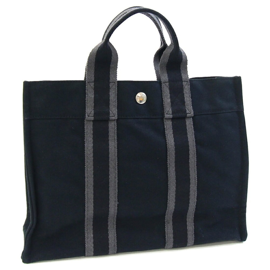 Hermès Foule Tote PM Handbag, Black/Grey Cotton Canvas Mini Tote, Women's/Men's, HERMES: --- Catalog ---Category: SizeSize (HxWxD): 22cm x 30cm x 7cm / 8.66'' x 11.81'' x 2.75''Category: DesignType: HandbagColor: Black, GrayGender: Men,WomenMaterial: Cotton canvas Category: GeneralBrand: