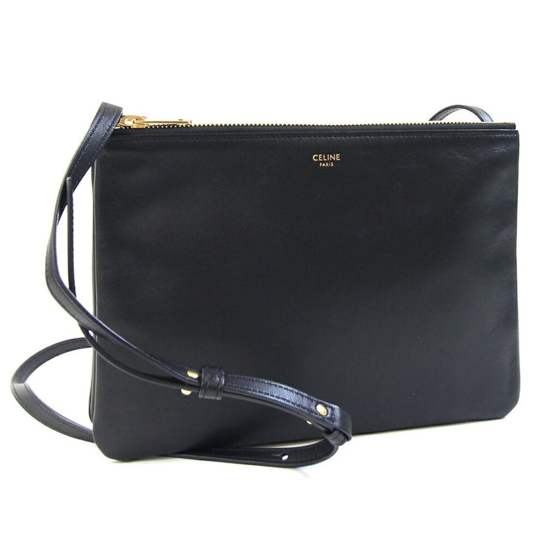 Celine Trio Large Shoulder Bag 187613 Black Leather Crossbody for Women: --- Catalog ---Category: SizeSize (HxWxD): 16.5cm x 24.5cm / 6.49'' x 9.64''Category: DesignType: Shoulder bagColor: BlackGender: WomenMaterial: Leather Category: GeneralMPN: 187613Brand: CelineCountr